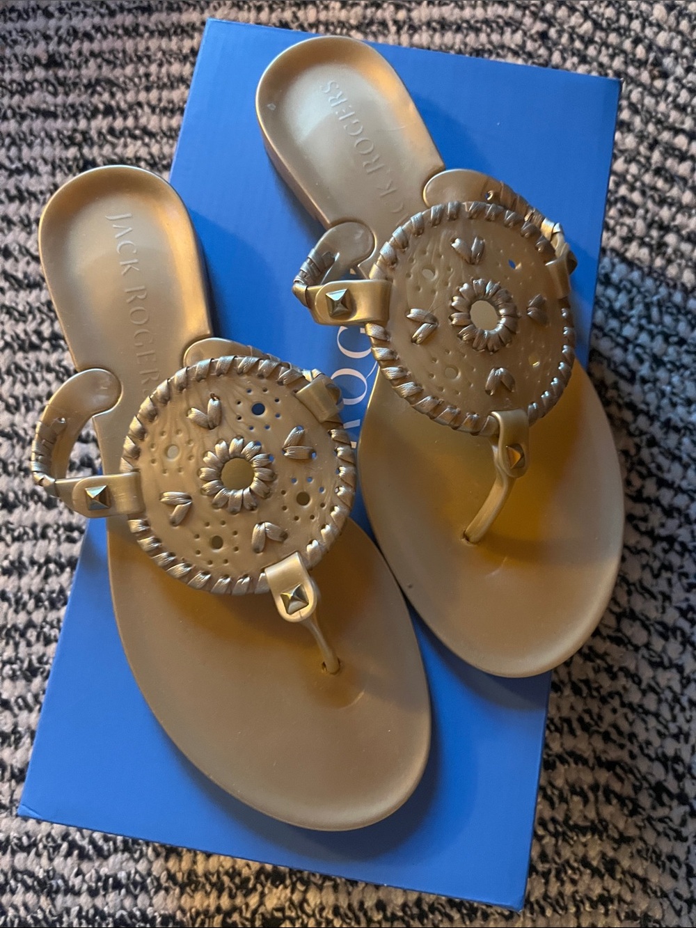 Jack Rogers Tan Palm Beach Sandals with Signature Rondelle